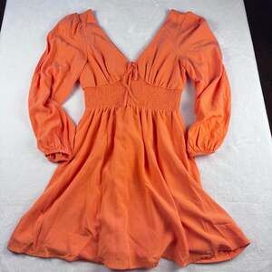 Copper Key orange Vneck dress puff sleeve size medium nwt